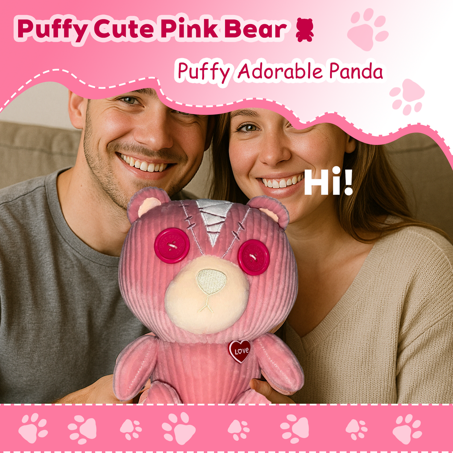 Puffy Cute Pink Bear
