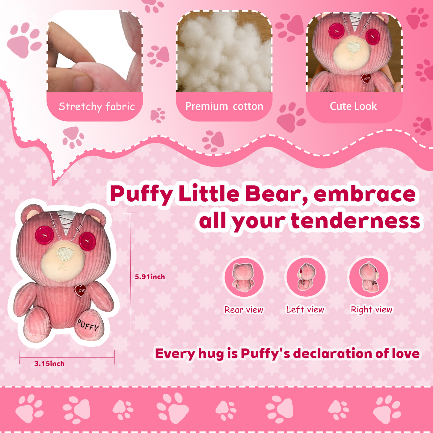 Puffy Cute Pink Bear