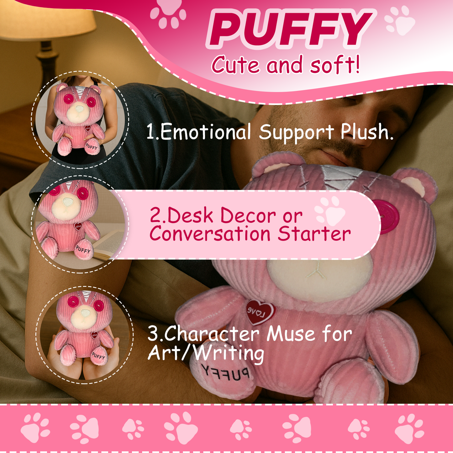 Puffy Cute Pink Bear