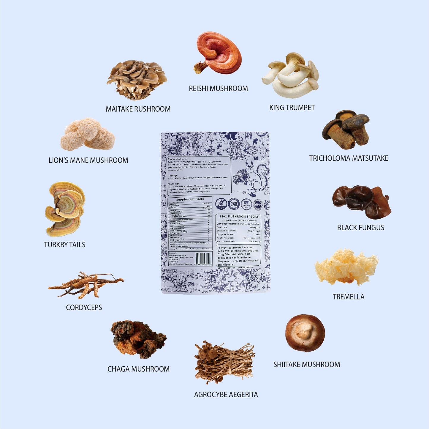 Ergothioneine & 12 Mushroom Powder